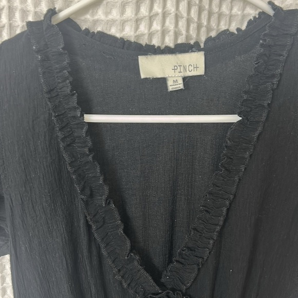 Pinch Gauzy Deep V Neck Black Tiered Short Sleeve Maxi Dress Medium - Picture 11 of 15